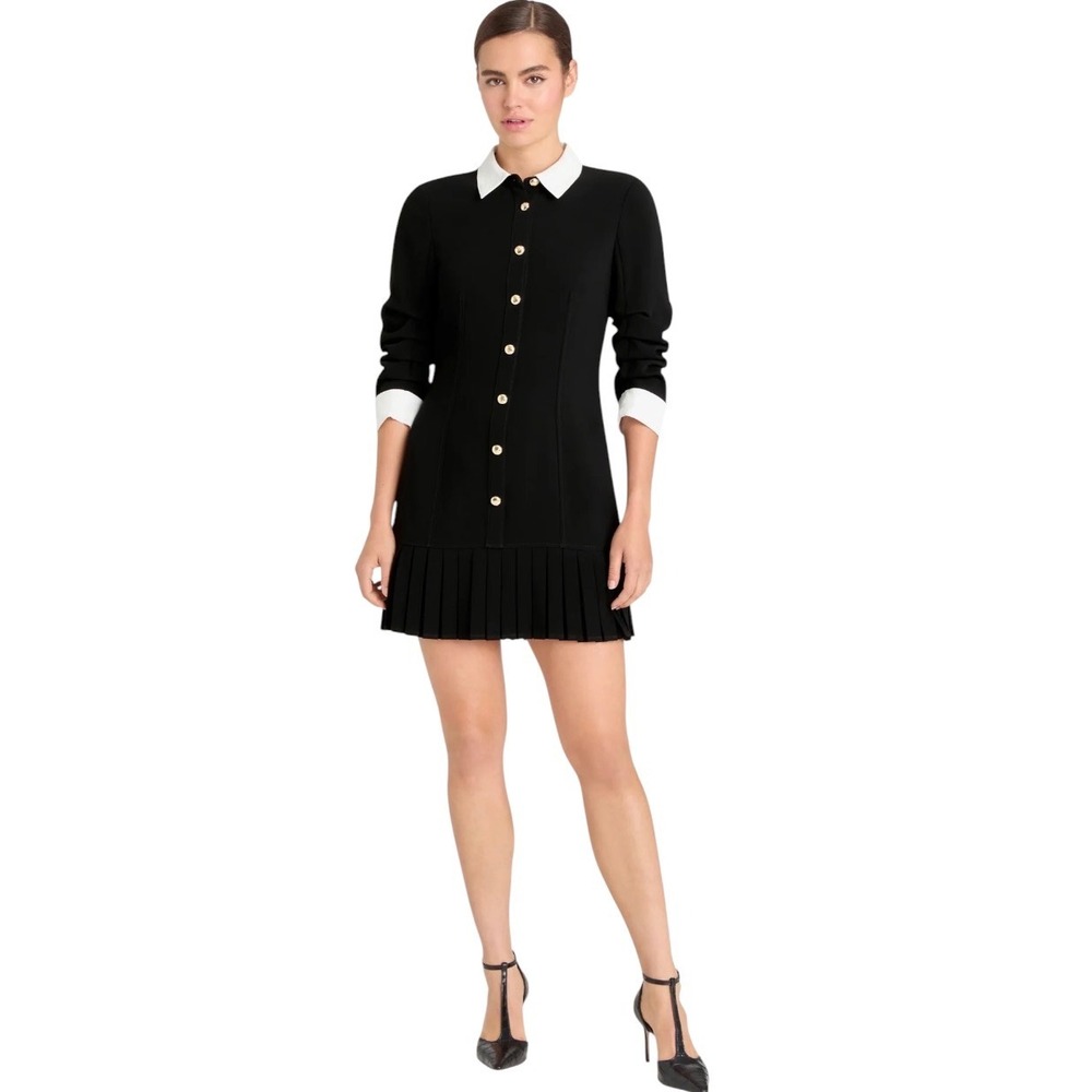 NEW CINQ À SEPT Drapey Crepe Lucilla Dress Black Ivory Sz 4